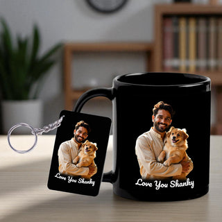Black Custom Pet Photo & Name Mug with Keychain Dog.