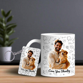Custom Dog Name & Photo Printed Ceramic Mug with Keychain.