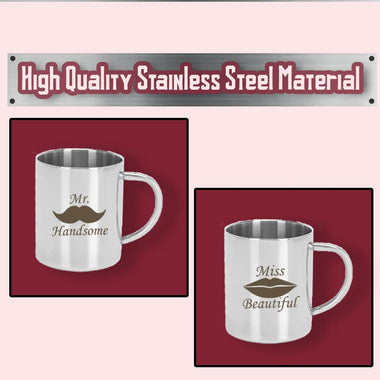 Stainless Steel Bhaiya Bhabhi Mug Set.