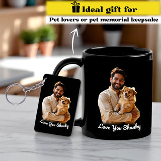 Black Custom Pet Photo & Name Mug with Keychain Dog.