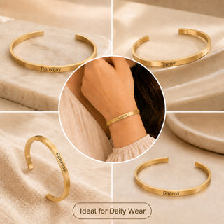 Customized Adjustable Stainless Steel Unisex Kada With Name Engraved.