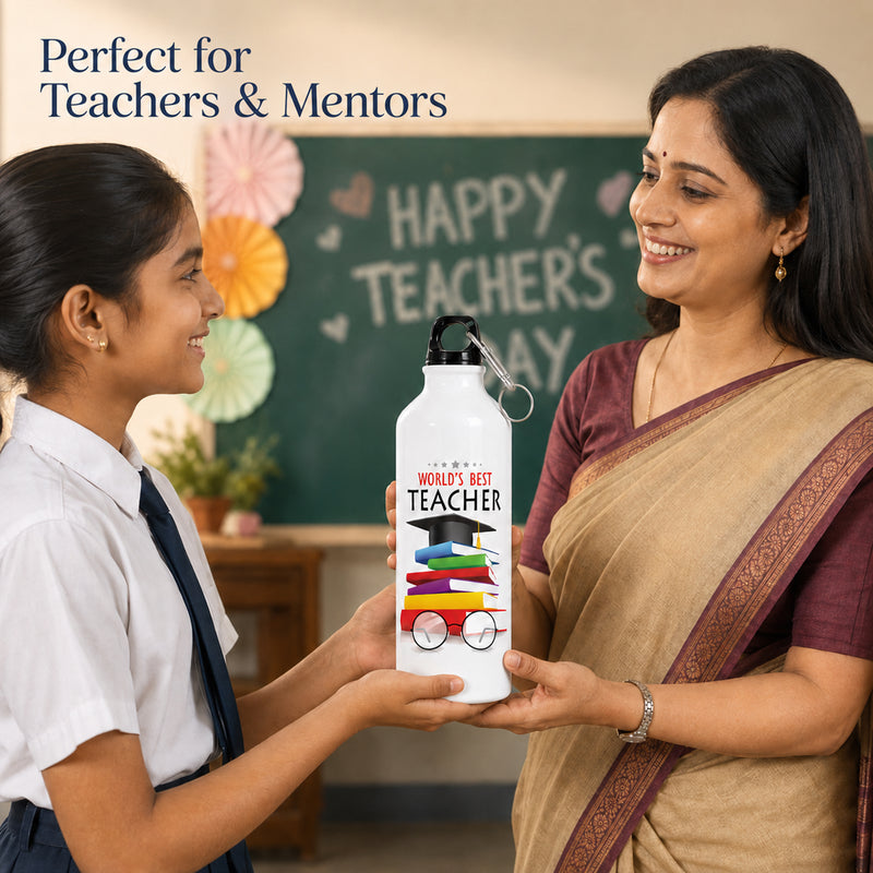 Teacher’s Day Gift | Leakproof Sipper Bottle with Carabiner | World’s Best Teacher Flask