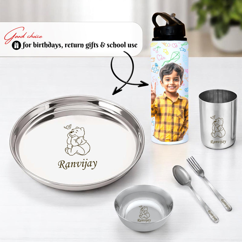 Personalized Kids Plate & Bottle Set For Kids.