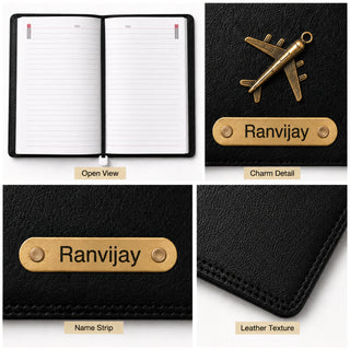 Customized Leather A5 Journal Diary with Name & Charm Engraved.
