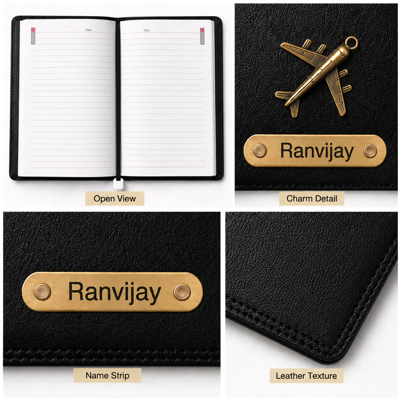 Customized Leather A5 Journal Diary with Name & Charm Engraved.