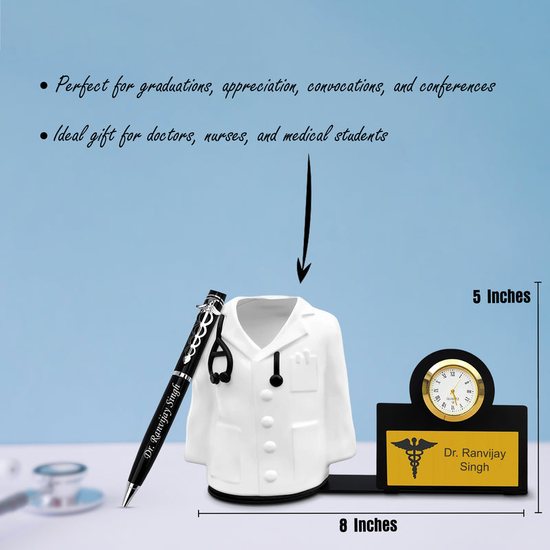 Customized Doctor Coat Pen Stand with Engraved Name & Doctor-Themed Pen