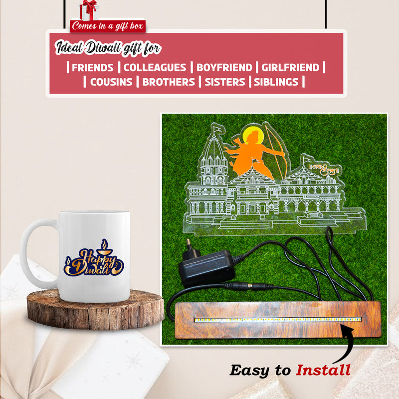 Diwali Gift Set - Acrylic Ram Mandir Miniature & Diwali Coffee Mug