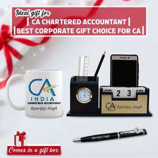 CA Combo: Pen, Pen Stand with Watch & Ceramic Mug.