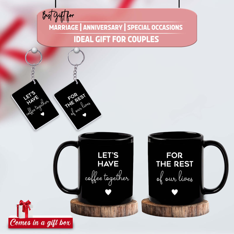 Couple Coffee Mug & Keychain Set (2)  – 'Let's Have Coffee Together' Quote Printed.