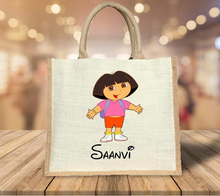 Kids' Jute Bag with Name & Character – Perfect for School & Activities!