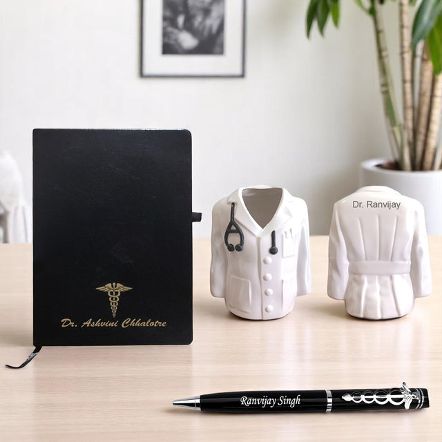 Doctor's Gift Set: Coat Pen Stand, Symbol Pen & Engraved Diary.