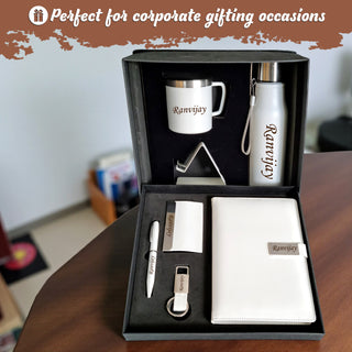 Customized 7-in-1 combo – Custom Name/Logo Engraved Diary, Pen, Key chain, Cardholder, Bottle, Mug & Mobile Stand.