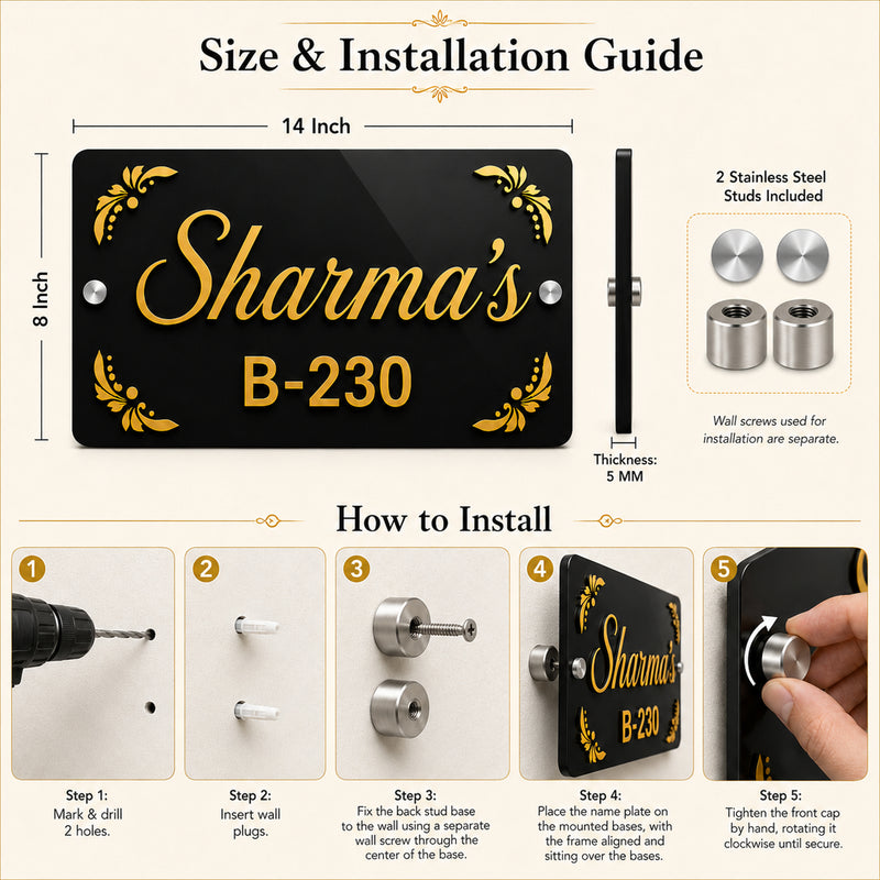 Customized Rectangle Acrylic Name Plate with Name & House Number.