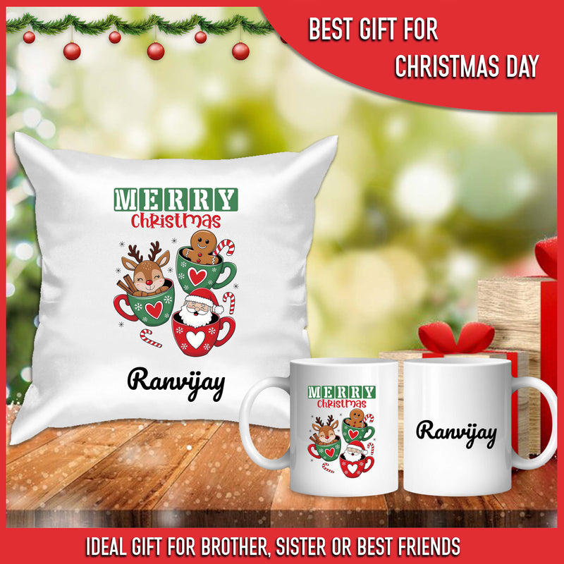 Custom Cushion & Ceramic Mug with Name & Christmas Design