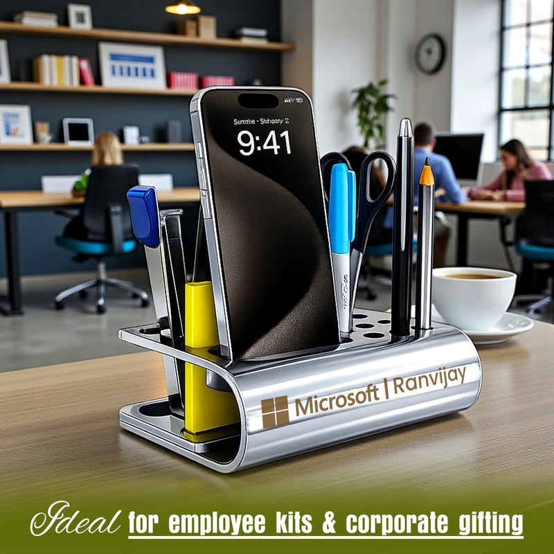 Customized Metal Desk Organizer with Name & Company Logo | Office Gift India