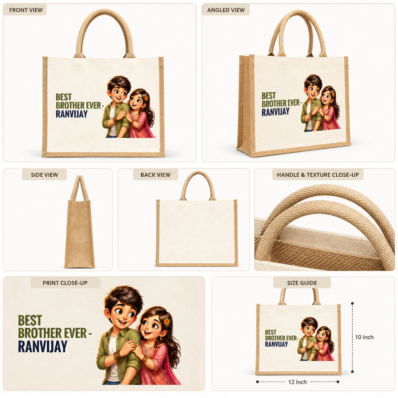 Customized Raksha Bandhan Jute Gift Bag with Name, Message or Quote | Customized Best Brother Gift Bag (Pack of 2)
