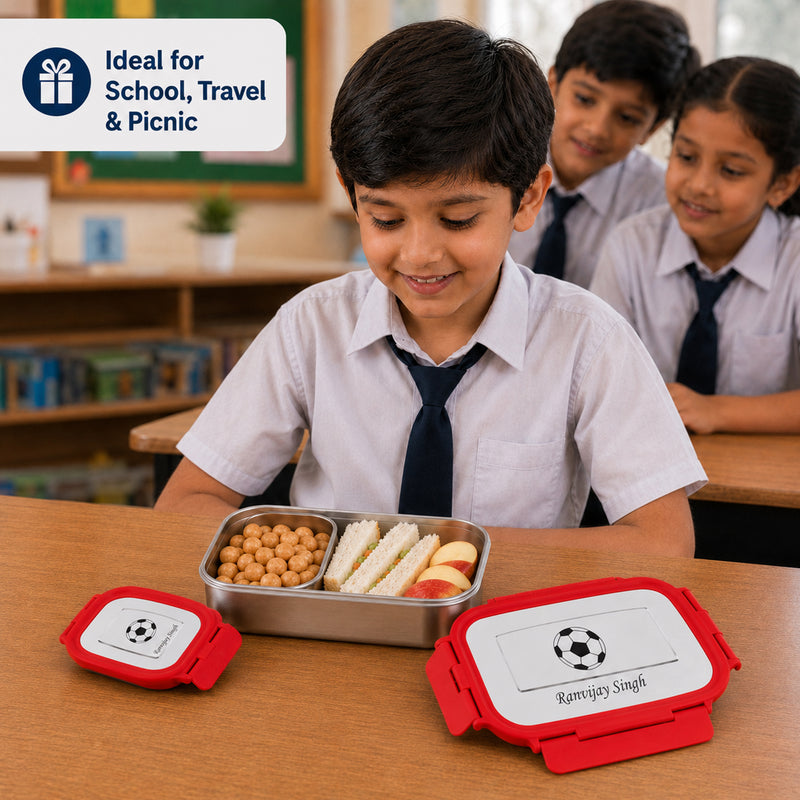 Customized Kids Lunch Box with Name and Cartoon Character Engraved.