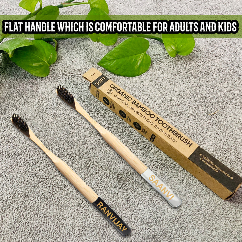 Bamboo Toothbrush set with name engraved.