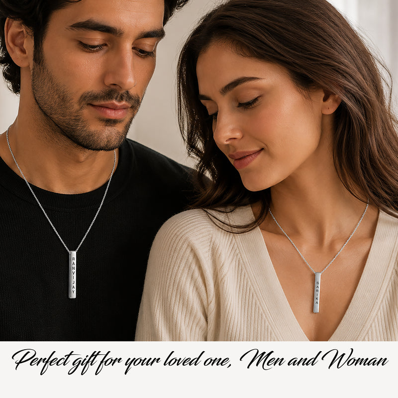 Personalized Bar Pendant Silver (Name on all 4 Sides)
