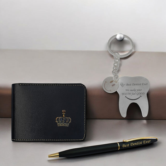 Dentist Gift Combo for Men- Wallet, Pen & Keychain.