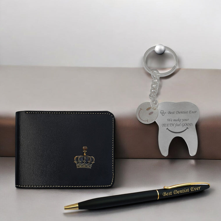 Dentist Gift Combo for Men- Wallet, Pen & Keychain.