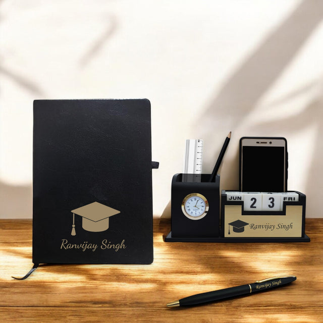 Personalized Graduation Gift Set – Engraved Pen, Diary & Pen Stand