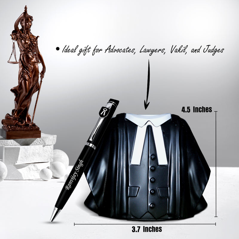 Customized Advocate Coat Pen Stand with Permanently Engraved Name on Pen.