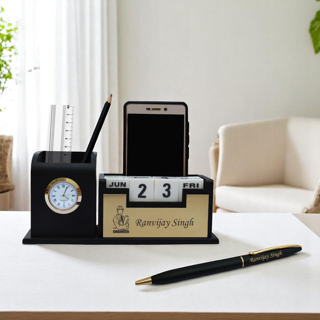Personalized Engineer's Desk Set-Slim Pen & Pen Stand with Name Engraved.