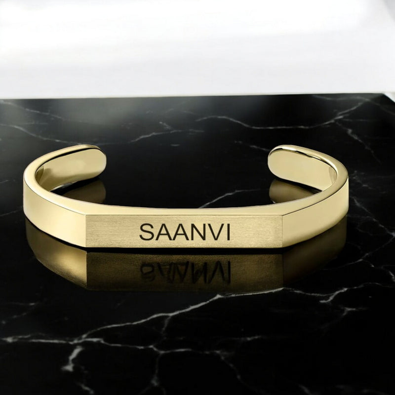 Stainless Steel Kada Bracelet - Engraved Name Armlet for Men & Women.