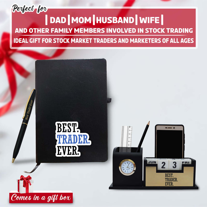 Traders Combo - Pen, Pen Stand & Diary with 'BEST Trader EVER' Quote Engraved & Printed