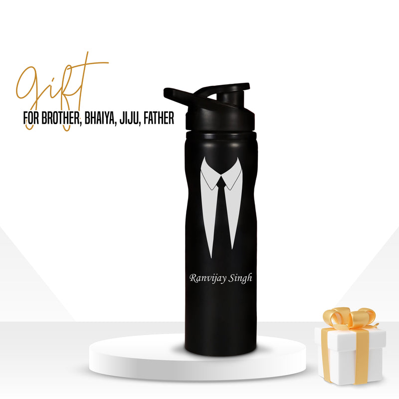 Water Bottle for Men With Name & Suit Design Engraved.