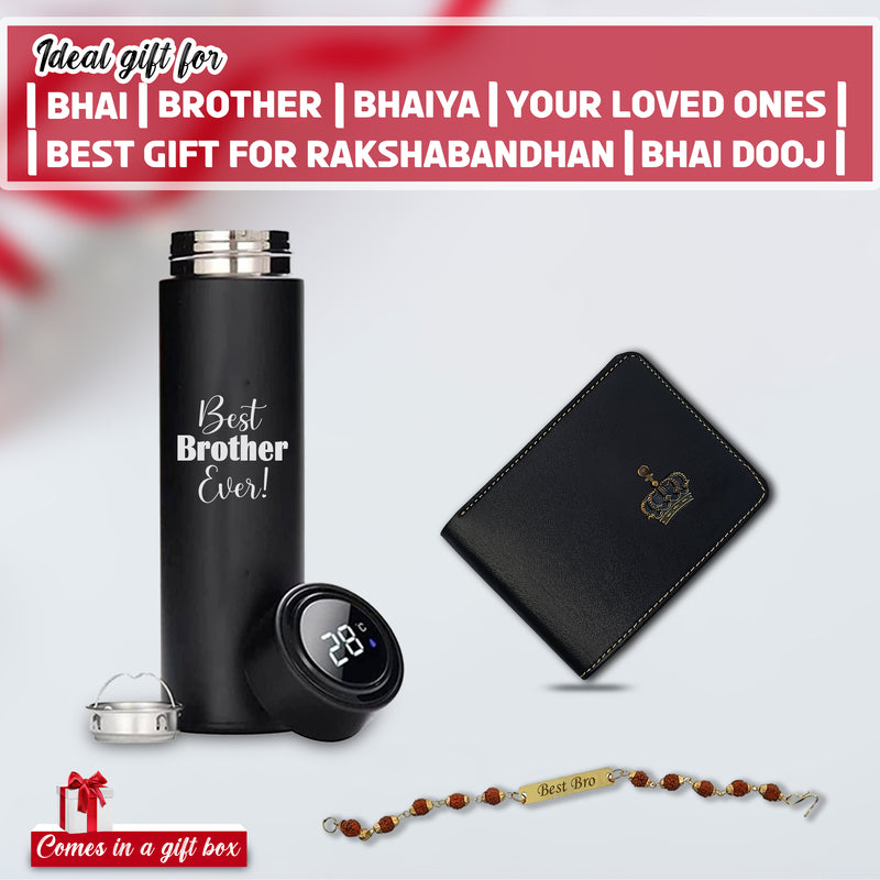 Rakhi Gift Combo: Black Bottle, Rudraksh Rakhi & Wallet