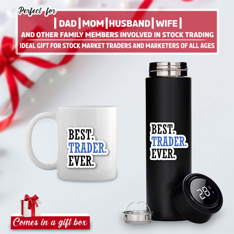 Trader Gift Set - Bottle & Mug with 'Best Trader Ever' Quote Printed.