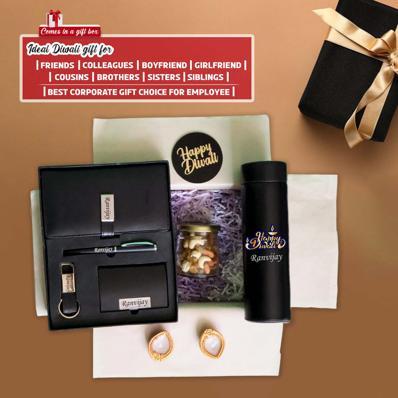 Diwali Combo – Diary, Pen, Keychain, Card Holder & Bottle with Custom Name.