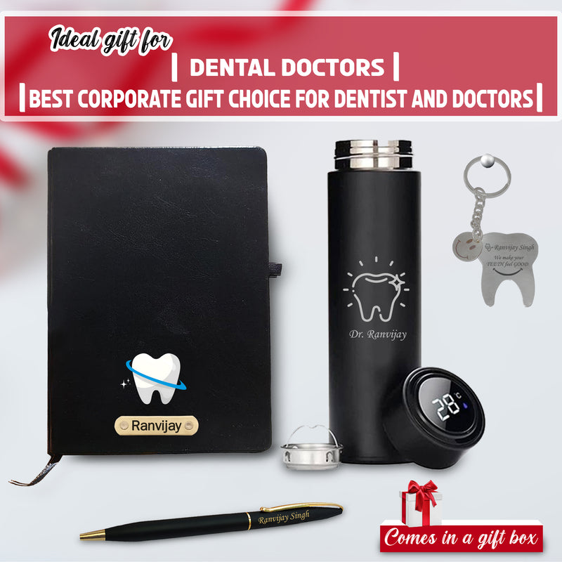 Customized Dentist Gift Set – Keychain, Pen, Bottle & Diary with Name.