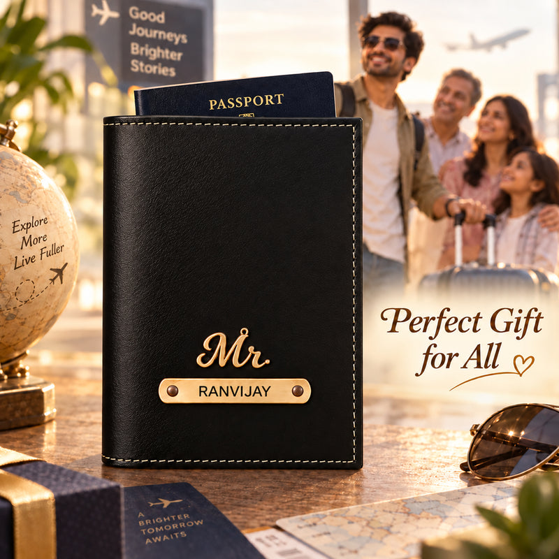 Personalized Leather Passport Cover with Name & Metal Charm | Customized Passport Cover for Men & Women | Customised Leather Passport Holder