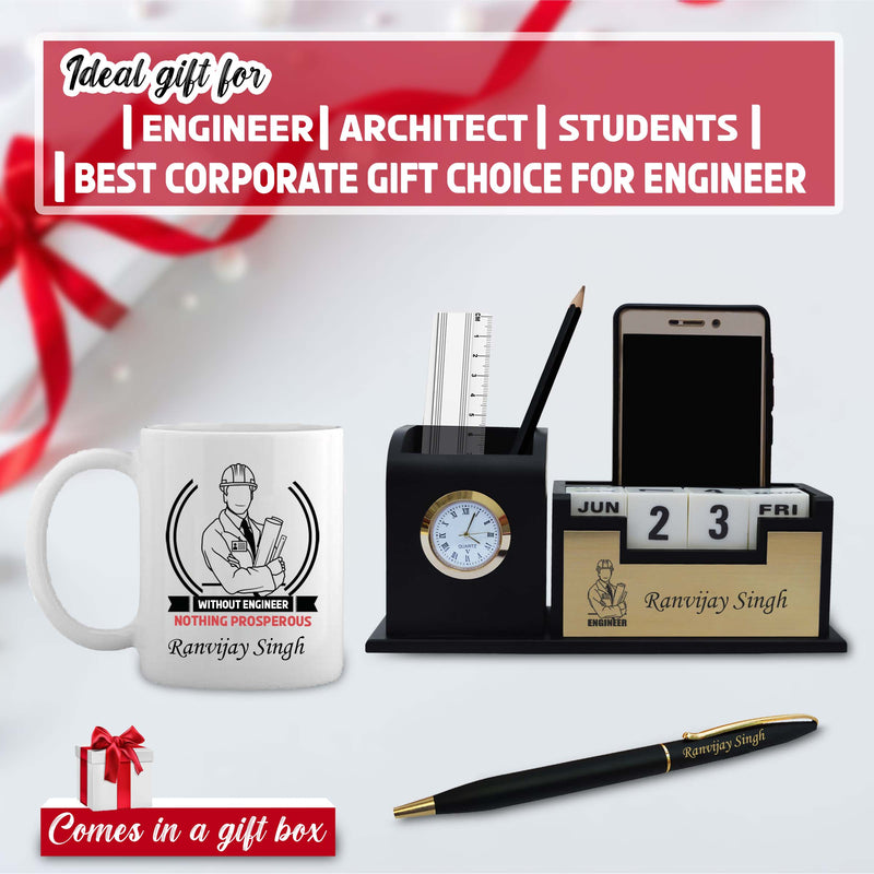 Engineer's Gift Combo - Engineering Pen, Pen Stand with Watch & Coffee Mug.