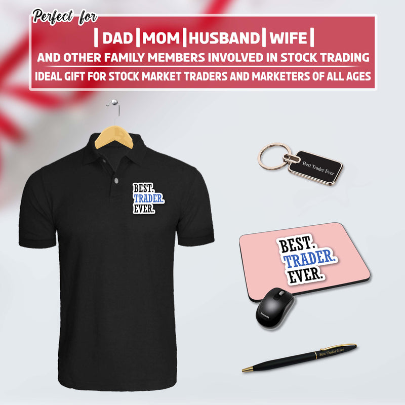 Trader Gift Set – Pen & Keychain, Mouse Pad & Black T-Shirt with BEST Trader EVER Quote Printed.