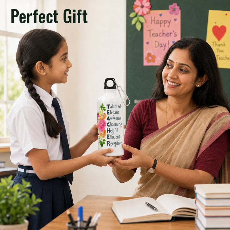 Teacher’s Day Gift | Aluminium Leakproof Sipper Bottle with Carabiner | World’s Best Teacher Flask