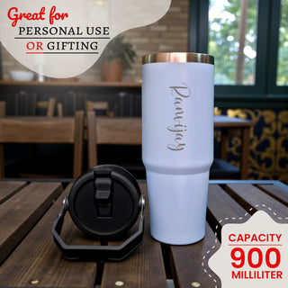 Custom Name Stainless Steel Tumbler 900ml – Vacuum Insulated Bottle with Straw.