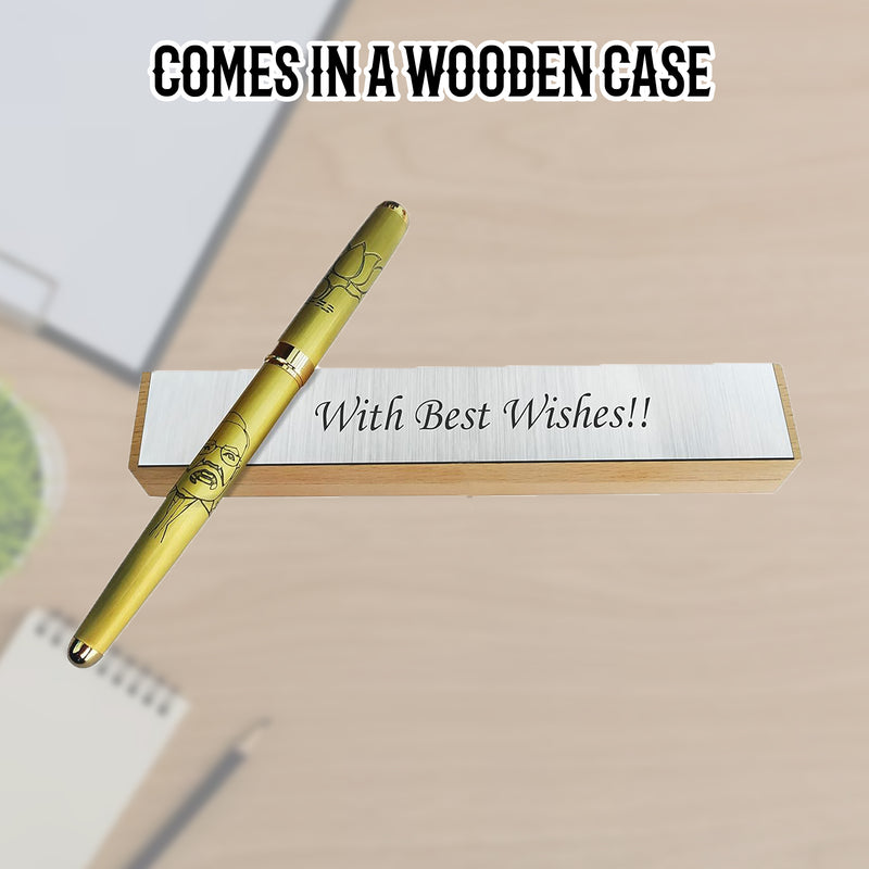 Gold Plated Engraved Narendra Modi Ji Pen with Wooden Box