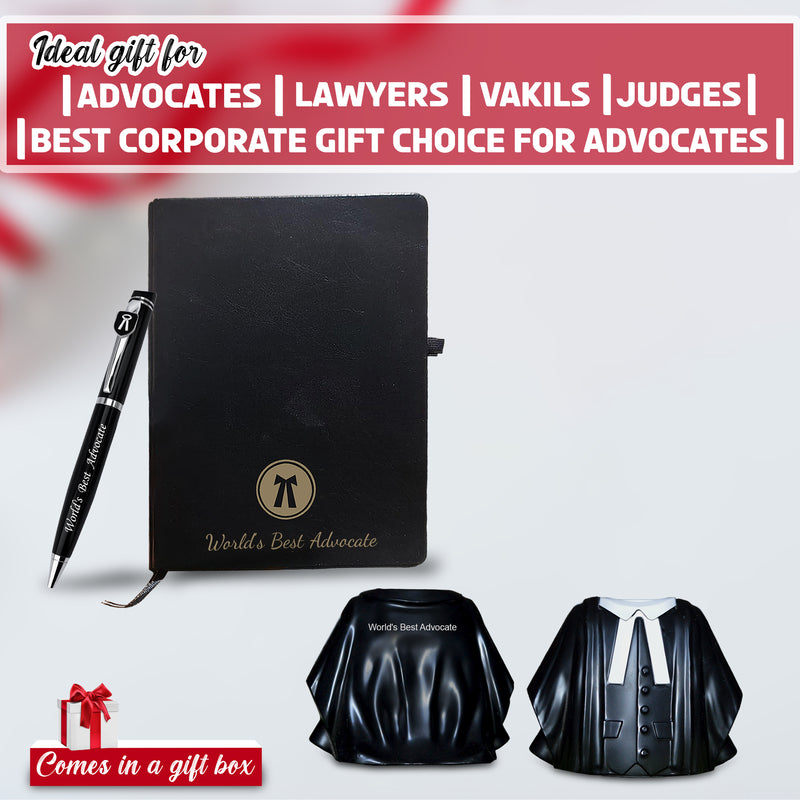 Advocate Desk Set: Pen Stand, Engraved Pen & A5 Diary with Advocate Logo.