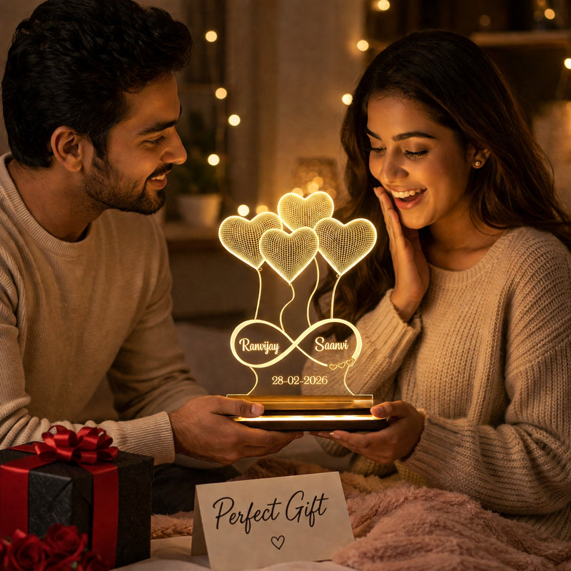 Acrylic 3D Illusion Heart LED Lamp 6x8 Inch – Customized Name Engraved