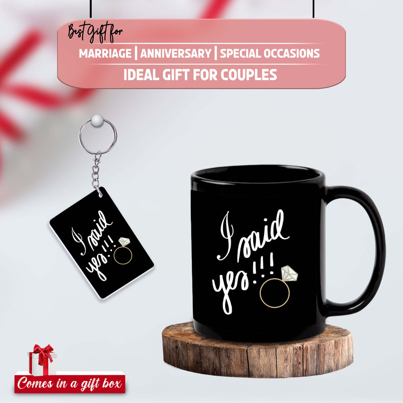 Black Big Mug & Keychain Combo – ‘I Said Yes’ Design Printed. Perfect Engagement Gift