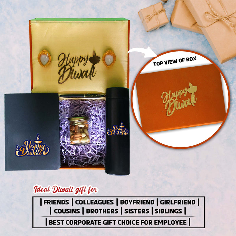 Diwali Gift Combo – Leather Diary, 'Happy Diwali' Bottle & Engraved Pen.