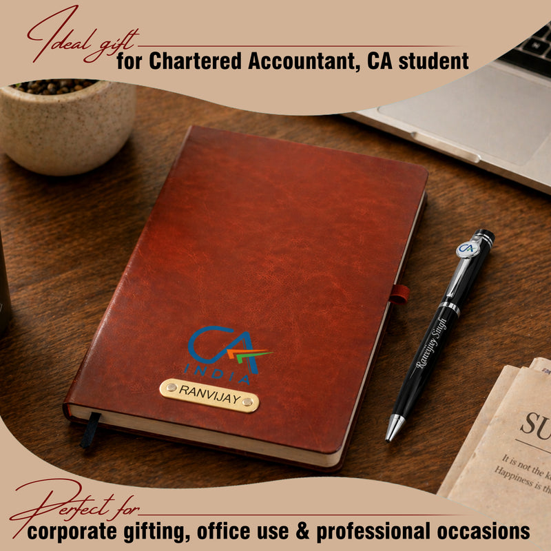 Customized Non-Dated Ruled Leather Diary with Name Printed & Colored Logo Embossed