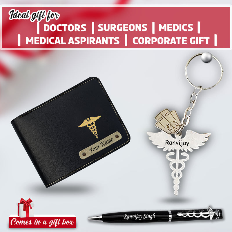 Doctor's Custom Combo Key-Chain with Dr. Logo,Doctor Symbol Pen & Wallet.