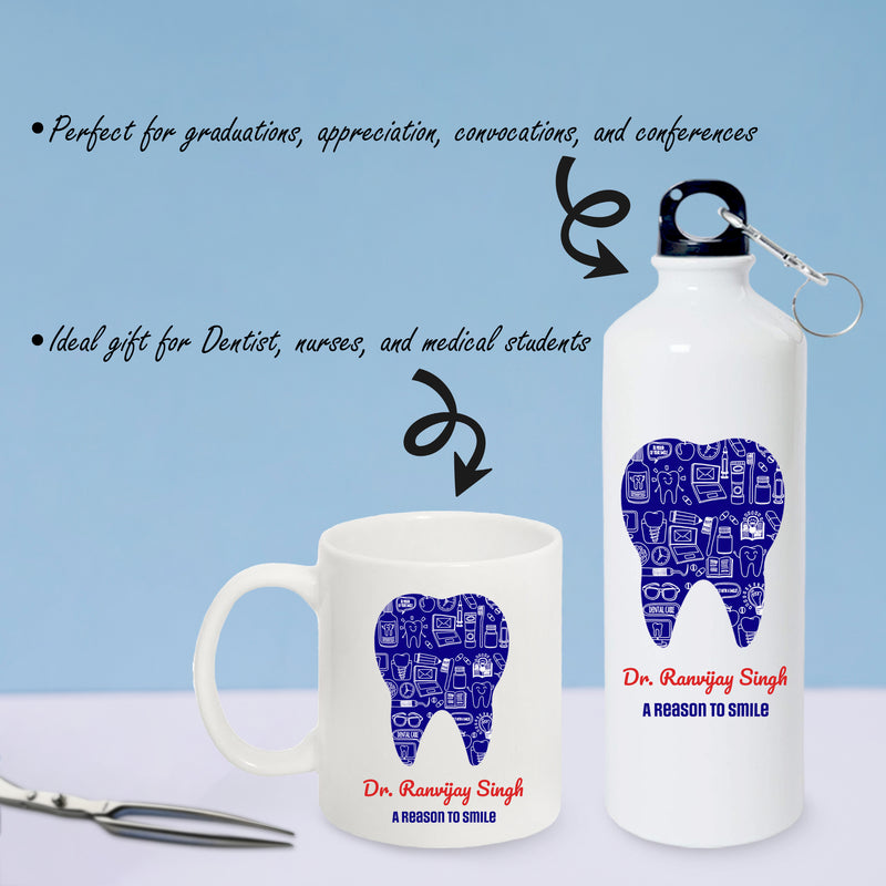 Doctor Gift Set –Custom Name Water Bottle & Ceramic Mug with Doctor Themed Design.