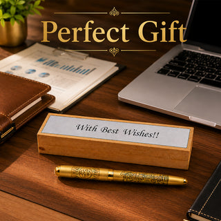 Customized Gold Plated Ganesh Ji Pen with Wooden Gift Case & Custom Message