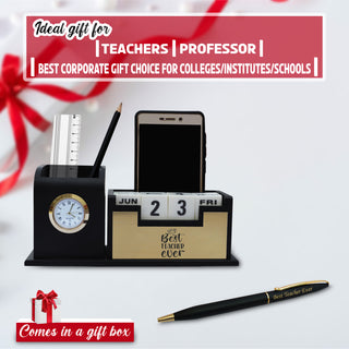 Premium Teacher’s Day Combo: Black-Gold Pen & Elegant Stand Quote Engraved.